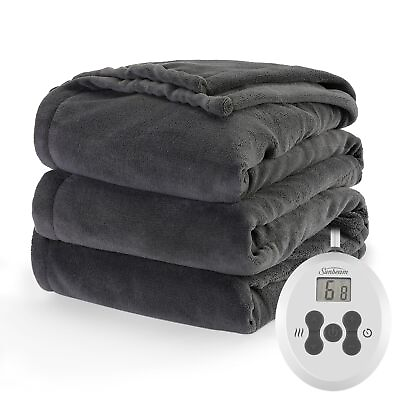 #ad Sunbeam Royal Luxe Night Fog Heated Blanket Full Solid $218.09