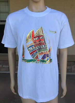 #ad NWOT Vintage Ensenada Mexico Tourist T Shirt Sailboat Gold Golden Sunshine XL $31.45