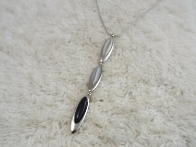 #ad LIA SOPHIA Silvertone White Gray Cat#x27;s Eye Glass Pendant Necklace A79 $13.63