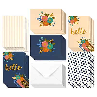 #ad 48 Pack Blank 4x6 Hello Notecards and Envelopes Set Welcome Greeting Cards $18.49
