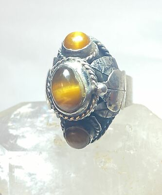 #ad Poison ring size 8.50 Tiger Eye long Mexico sterling silver women girls $158.00