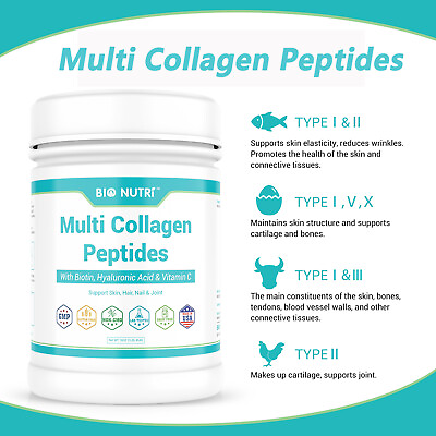 #ad Multi Collagen Protein Powder Type I II II V X w Biotin VC Hyaluronic Acid 16oz $173.25