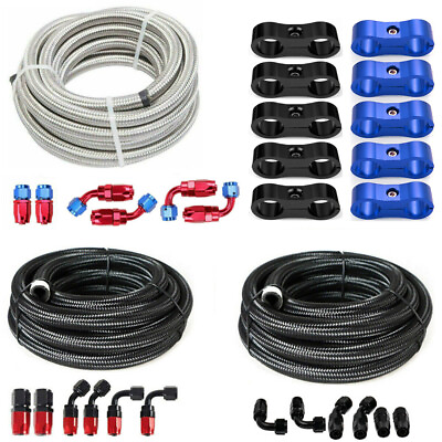#ad AN10 Fitting Stainless Steel Nylon Braided Oil Fuel Hose Line Fitting Clamp Kits $9.90