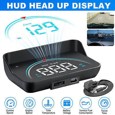 #ad Car OBD2 HUD Head Up Display Gauge Speedometer MPH KMH RPM Warning Alarm Meter $23.98