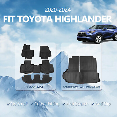 #ad Fit 2020 2024 Toyota Highlander Floor Mats Trunk Mats Cargo Liners All Weather $64.99