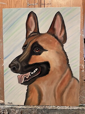 #ad Original Oil Painting Artwork Handsome German Shepherd Dog $29.99