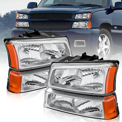 #ad Fit for 2003 2006 Chevy Silverado Avalanche Headlights Signal Bumper Lamps $49.99