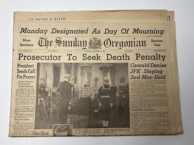 #ad Historic Newspaper JFK Assassination Sunday Oregonian November 24 1963 Front Sec $14.99