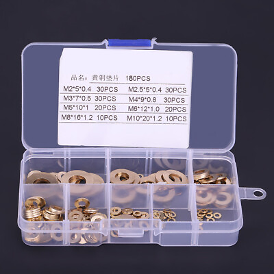 #ad 180Pcs Brass Flat Washer Assortment Set With Box M2 M2.5 M3 M4 M5 M6 M8 M10 $11.04
