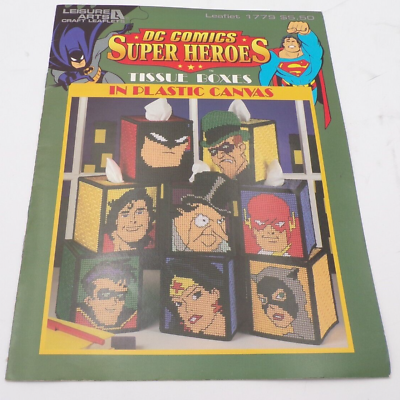 #ad DC Comics Super Heroes Tissue Boxes in Plastic Canvas Leisure Arts Leaflet 1779 $10.19