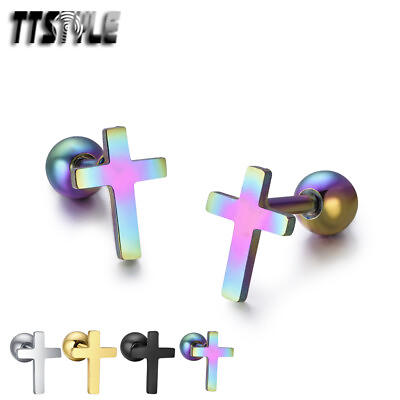 #ad TTStyle Cross Surgical Steel Ear Cartilage Tragus Earrings 4 Colours NEW AU $8.99