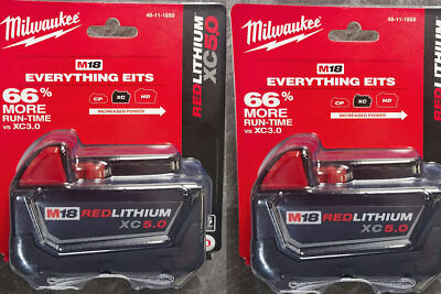 #ad 2Pack Milwaukee 18V 48 11 1850 5.0 AH Batteries M18 XC18 48 11 1850 Battery $92.00