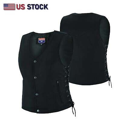 #ad Women’s Denim Motorcycle Side Lace Club Vest with 2 Inside Ammo Pocket HL21851 $34.95