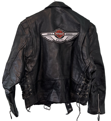 #ad HARLEY DAVIDSON 100th Anniversary Leather Biker Motorcycle Jacket $175.00