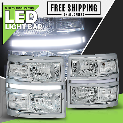 #ad LED LIGHT BAR DRL LR Clear Chrome Headlight fit 2014 2015 Chevy Silverado 1500 $189.99