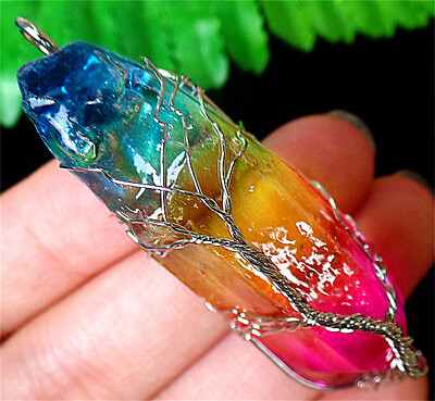 #ad 53x19x14mm Alloy Wrapped Multicolor Rainbow Titanium Crystal Pendant Bead DY4152 $8.59