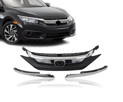 #ad Front Upper Grille 3p With Molding Chrome For 2016 2017 2018 Honda Civic Sedan $79.99