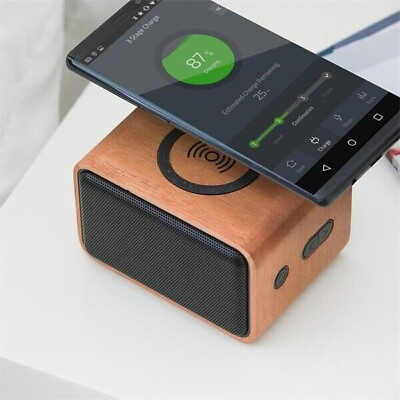 #ad MAHOGANY WOOD CRAFTED 2 in 1 BLUETOOTH SPEAKER amp; WIRELESS CHARGER $17.59