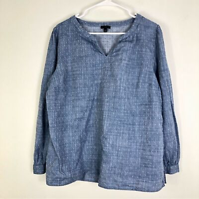 #ad Talbots Blouse Womens XL Chambray Dot Popover Long Sleeve Lightweight Blue Top $24.00