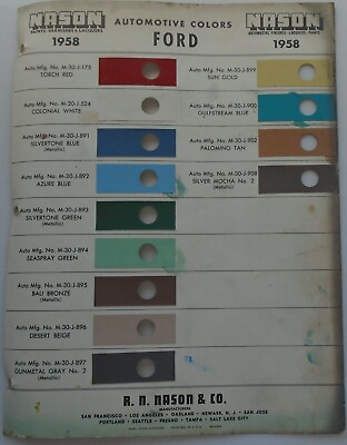 #ad 1958 Ford One Page Of Nason Color Paint Chips $19.95