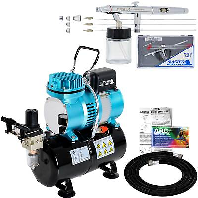 #ad PRO 3 Tip 0.3 0.5 0.8mm Siphon Feed Dual Action Airbrush Set Kit Tank Compressor $169.99