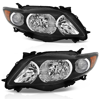 #ad Headlights For 2009 2010 Toyota Corolla Black Housing Headlamps LHRH Side Pair $63.99
