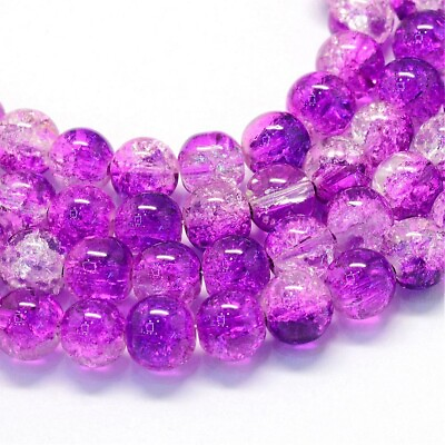 #ad 20 Glass Beads 12mm Purple Ombre Clear Crackle Beads Round Large Jewelry Making $2.81