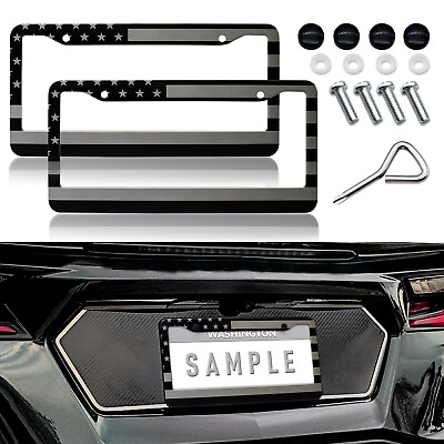 #ad 2X For Dodge American Flag Patriotic Blackamp;Gray Aluminum License Plate Frame $13.99