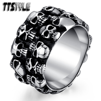 #ad TTstyle THICK Stainless Steel Multi Skull THICK PUNK Band Ring Size 8 14 NEW AU $26.99