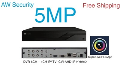 #ad 8CH 4 IP CH 5MP HD TVI CVI AHD IP Hybrid DVR H.265 HDMI VGA No HDD $189.00