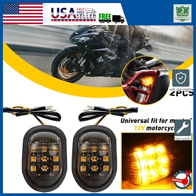 #ad 2X Clear Flush Mount Motorcycle LED Turn Signals Light Blinker Amber Indicator $11.39