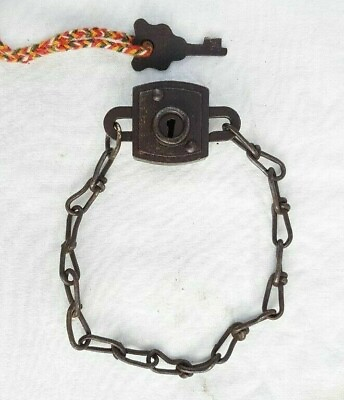 #ad Original 1900#x27;s Old Antique Iron Rare Bicycle Chain Lock Key Collectible Germany $119.00