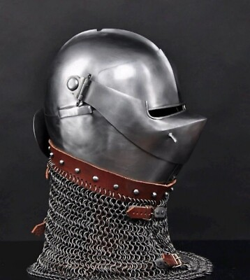 #ad Medieval Knight Tournament Helmet Steel Combat Bascinet Helmet With Chain mail $234.06
