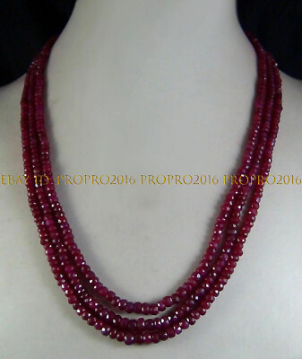 #ad 3 Strand Natural 2x4mm Faceted Red Jade Gemstone Rondelle Beads Necklace 17 19#x27;#x27; $8.99