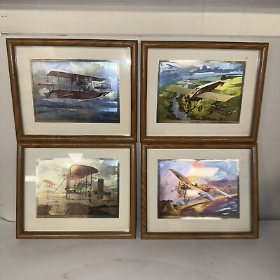 #ad Set Of 4 Holographic 1903 1913 Plane Prints Framed Early Aircraft Flight Art $80.00
