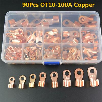 #ad 90 Pcs Car Auto Copper Ring Lug Open Barrel Wire Crimp Connector Kit 8 Types $18.59