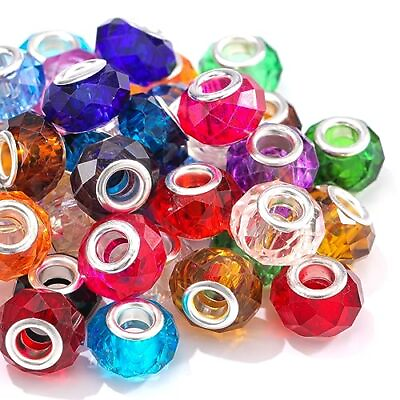 #ad 50 Pcs Glass European Spacer Charms Beads Large Hole for Crafts Bracelets $15.18
