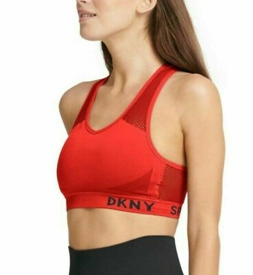 #ad DKNY Sport Women#x27;s Red and Black Mesh Racerback Impact Fitness Sports Bra New $21.99