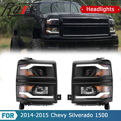 #ad Headlights For 2014 2015 Chevy Silverado 1500 LED DRL Bar Projector Front Lamps $299.99