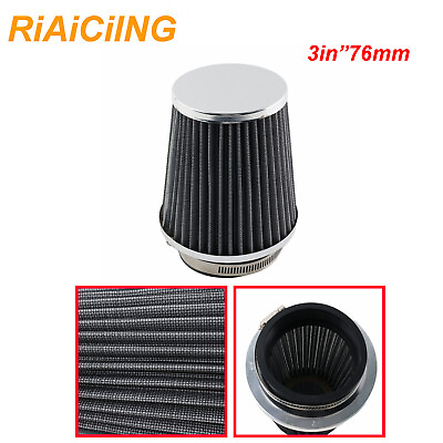 #ad Universal Silver 3quot; 76mm High Flow Cold Air Intake Cone Replacement Dry Filter $9.18