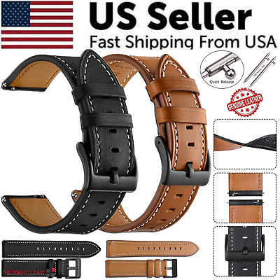 #ad 18mm 20mm 22mm Classic Genuine Leather Watch Band Strap Quick Release Wristband $9.89