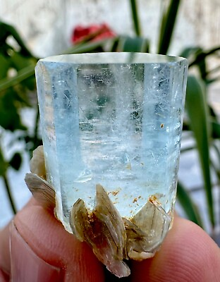 #ad 80 carat Blue Aquamarine Crystal With Muscovite Specimen @ mineral Specimens $94.99