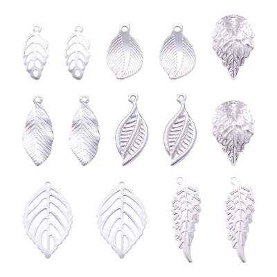 #ad 56pcs 8pc Style 304 Stainless Steel Leaf Pendants Metal Dangle Charms 13.5 29mm $9.65