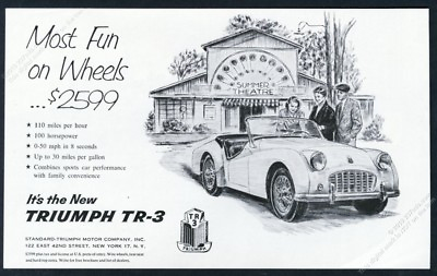 #ad 1956 Triumph TR3 TR 3 car at summer theatre illustrated vintage print ad $37.00