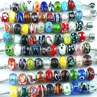 #ad 50 Pcs Glass European Lampwork Beads Large Holes for Jewelry Making Bracelet3 $20.09
