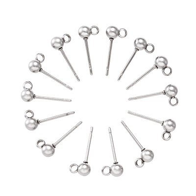 #ad 50 pcs 304 Stainless Steel Stud Earring Findings Earring Posts 15x6x4mm Hole 1mm $7.72