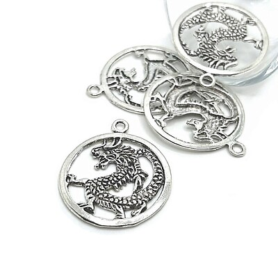 #ad 4 20 or 50 pcs Silver Chinese Dragon Lucky Coin Charms US Seller AS1107 $6.95