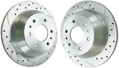 #ad Autoshack Pair of 2 Rear Drilled and Slotted Brake Rotors Silver Driver and Pass $127.99