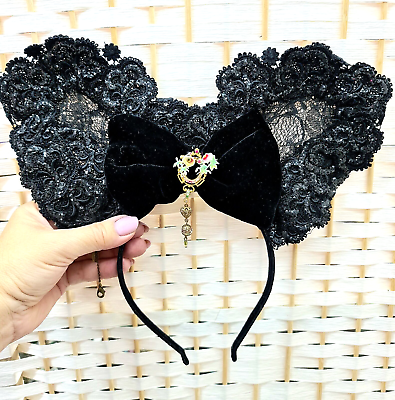 #ad Lovey Black Flowers Lace With Crystal Hair Bow By Michal Negrin Unique $224.10