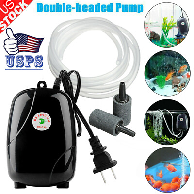 #ad Aquarium Air Oxygen Pump 2 Outlets Bubble Tube for Fish Tank Hydroponic Pond CFL $12.34